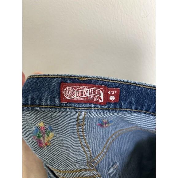 Lucky Brand Weed Leaf Lucky Legend Embroidered 5" High Rise 90s Shorts 4 27 - Picture 5 of 7